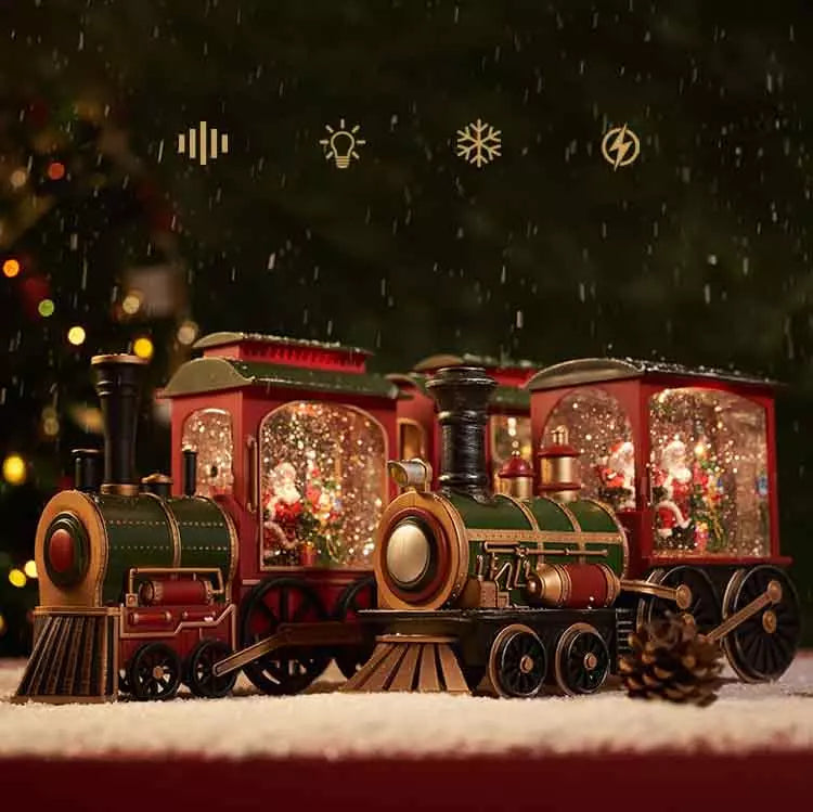 Julbelyst tåg med snöeffekt