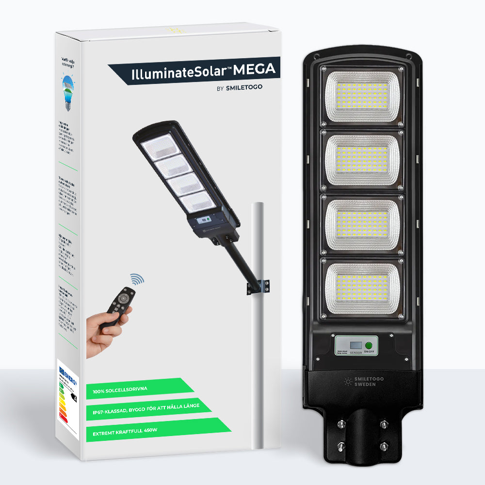 IlluminateSolarMega™ - Den ultimata 450W/7000 Lumens ultraklara solcellsbelysningen för gatubelysning (Paketerbjudande)