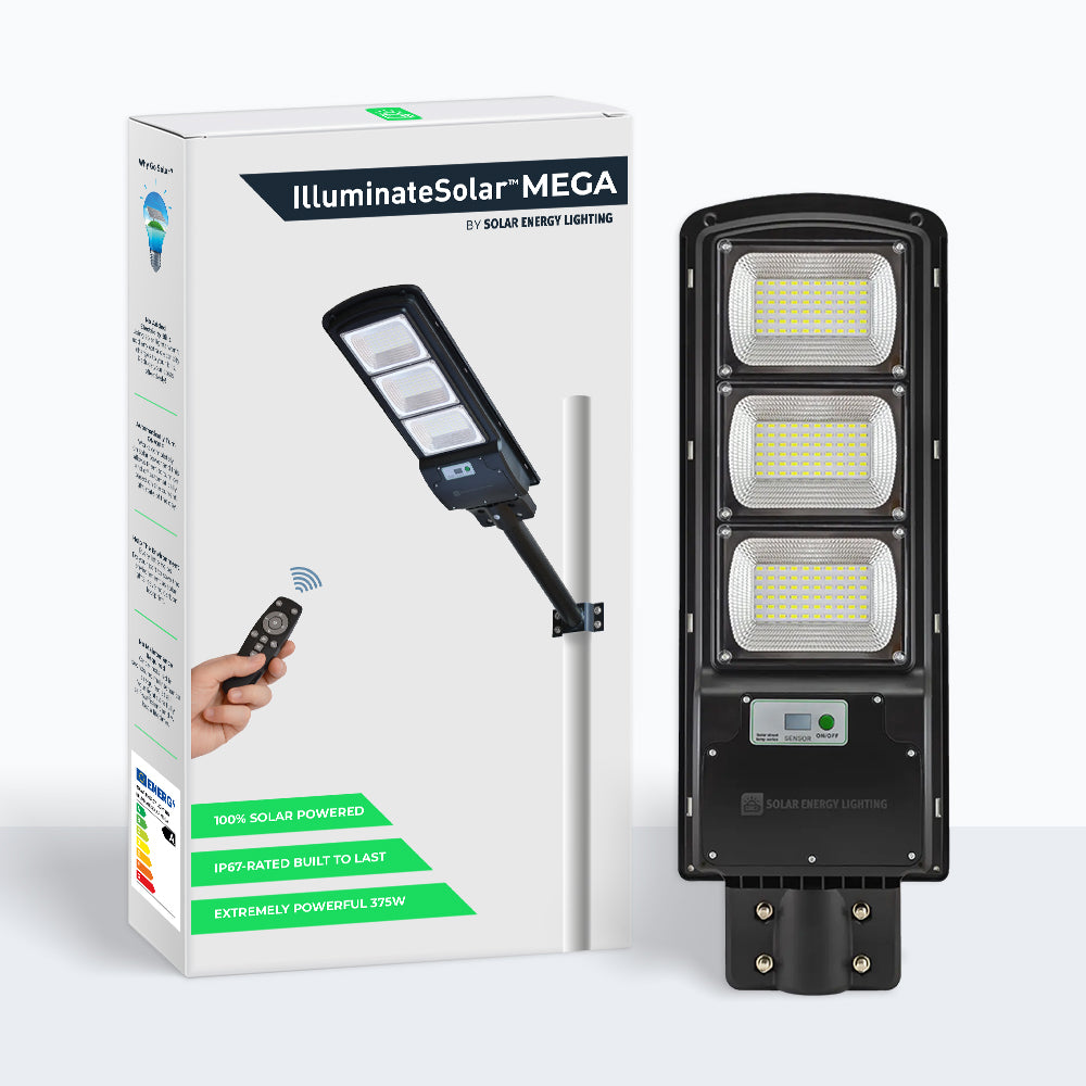 IlluminateSolarMega - 3 Lampor + 1 Gratis 375W/6500 Lumen Ultra-Ljusstarka Solcellslampor för Gatubelysning