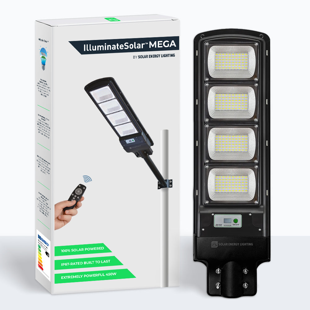 IlluminateSolarMega - 3 Lampor + 1 Gratis 450W/6500 Lumen Ultra-Ljusstarka Solcellslampor för Gatubelysning