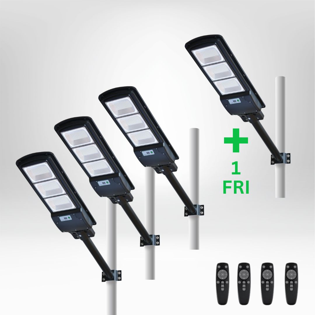 IlluminateSolarMega - 3 Lampor + 1 Gratis 375W/6500 Lumen Ultra-Ljusstarka Solcellslampor för Gatubelysning