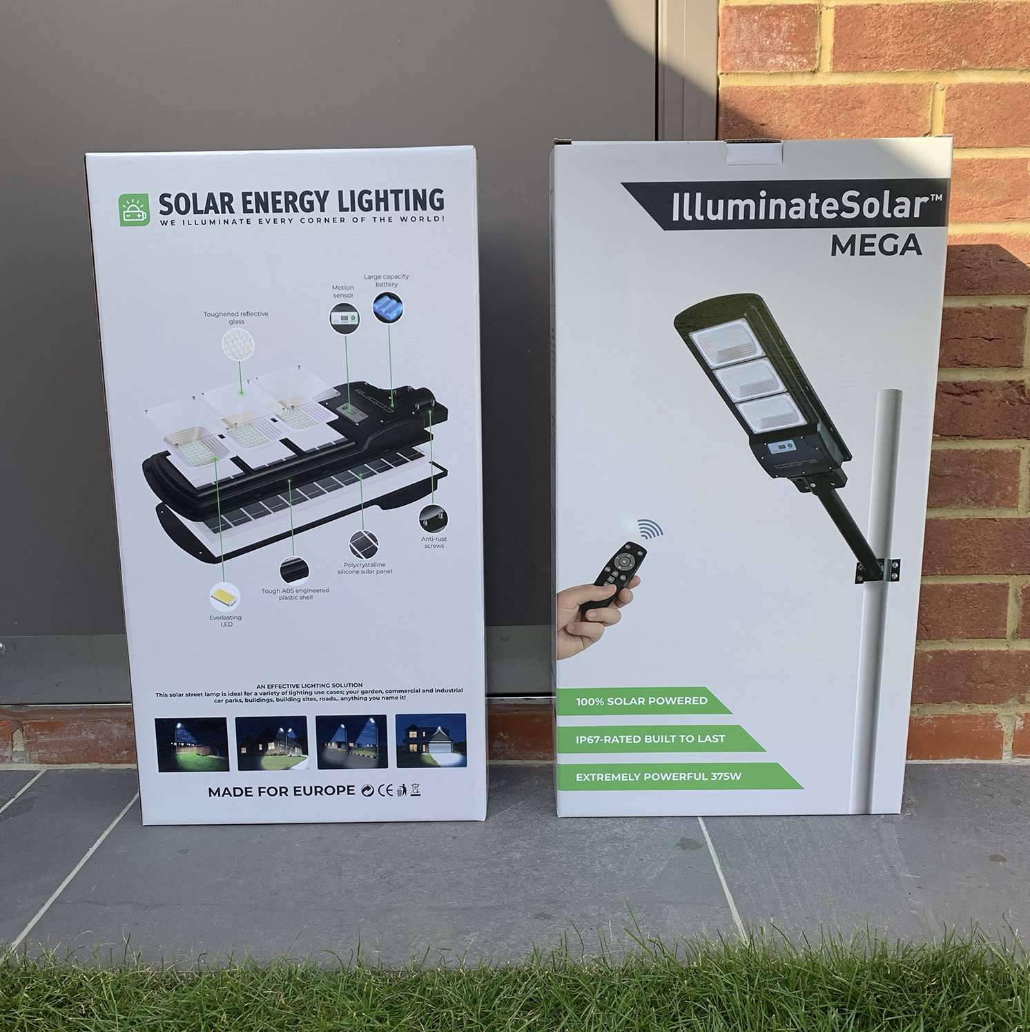 IlluminateSolarMega - 3 Lampor + 1 Gratis 375W/6500 Lumen Ultra-Ljusstarka Solcellslampor för Gatubelysning