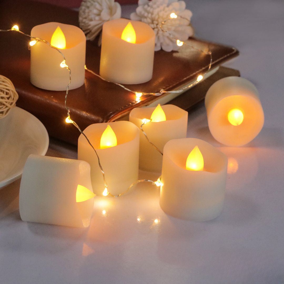 Set med 6 flämtfria LED-ljus med kort vax