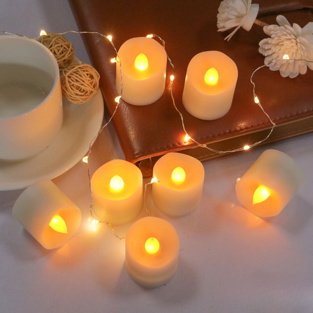 Set med 6 flämtfria LED-ljus med kort vax